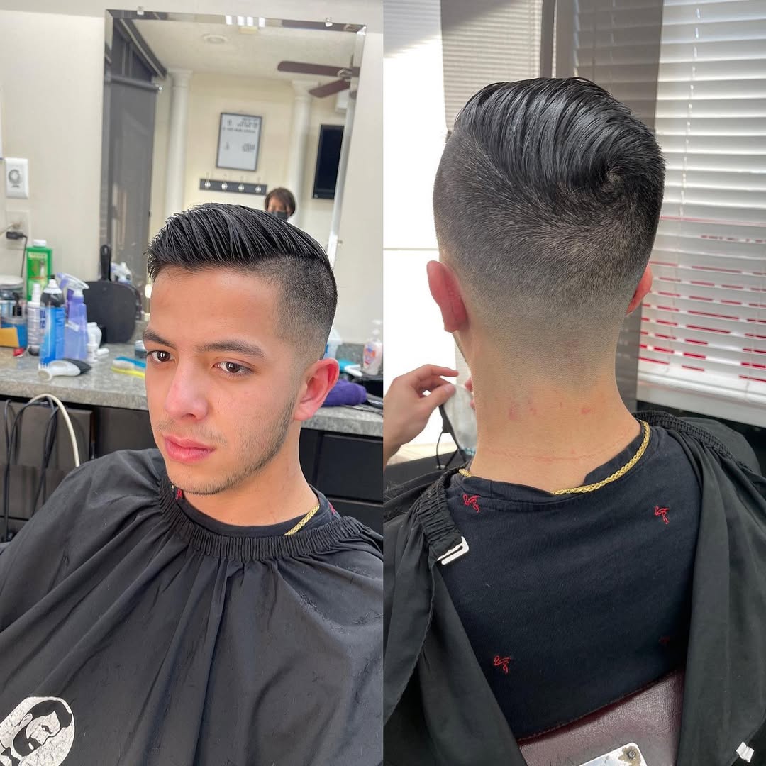 Clean comb-over with skin fade